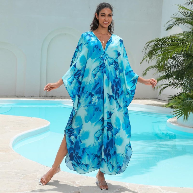 KEYLORTING Women's Plus Size Kaftan Dress – Plus Size Maxi Dress Moo Moos Beach Cover Up,Bathing Suit Cover-Up Loungewear - Image 4